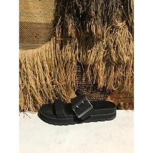 Sorel Roaming Platform Black Slide Sandal US Women Size 7